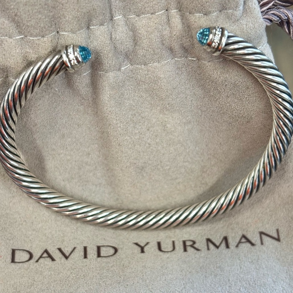 David Yurman Silver Cable Bracelet with Blue Ends